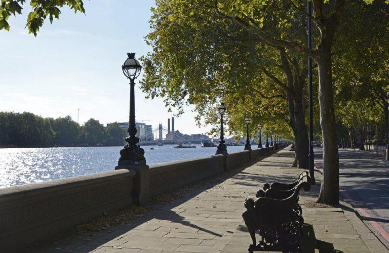 Chelsea Embankment beside the River Thames in London, England